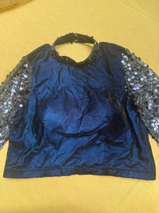 Designer Blue Sequin Sleeve Blouse