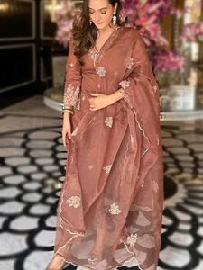Elegant Brown Kurta Set with Dupatta
