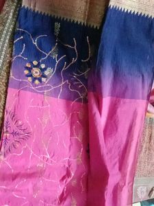 Elegant Pink & Blue Saree