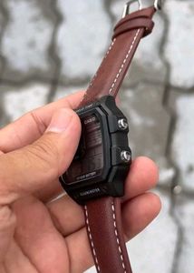Casio Digital Watch Brown Leather Strap with metal