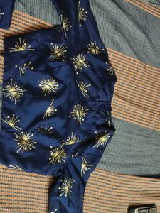 Navy Blue Skirt with Golden Starburst Print