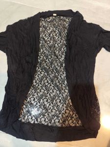 Elegant Black Lace Trim Cardigan jacket