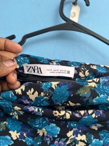 Blue Floral Ruched Mini Skirt