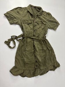 Green Button-Up Shirt Dress with Belt
