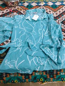 Turquoise Printed Shirt &amp; Pants Set