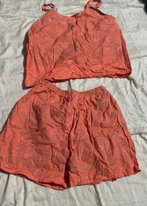 Coral Embroidered Tank Top Set