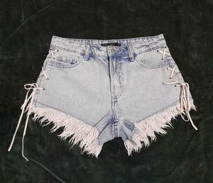 Bershka Light Blue Lace-Up Denim Shorts