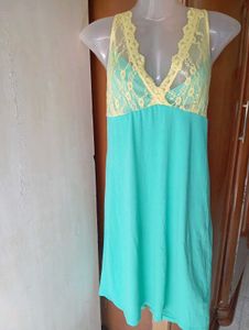 Comfortable Teal Nightgown with Lace