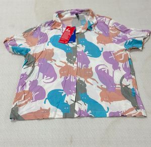 completely new Cat Print Button-Up Shirt