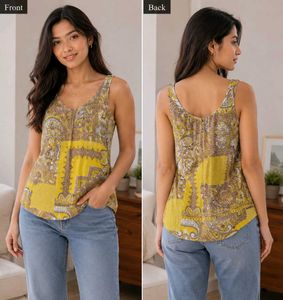 💛 Yellow Paisley Print V-Neck Tank Top 💛