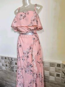 Peach Floral Printed Two-Piece Set for Women