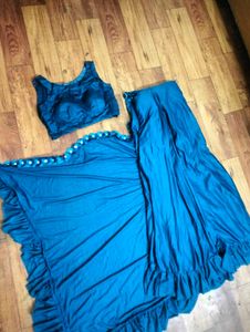 ⚡Stitched Teal Saree With Blouse💙