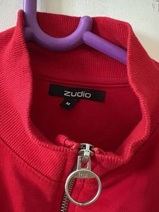 Red Cropped Quarter Zip Sweatshirt