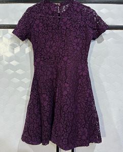 Purple Floral Lace Fit &amp; Flare Dress with Side Zip
