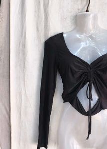 Chic Black Ruched Cut-Out Top