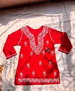 Red Embroidered Chikankari Kurta