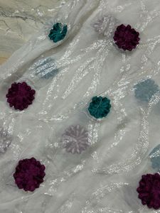 White fabric with Floral Embroidery