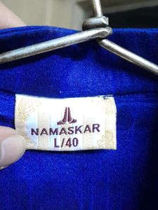 Blue Dupion Silk Solid Kurta for Men