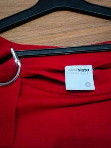 Red Knit Top with Chic Detail