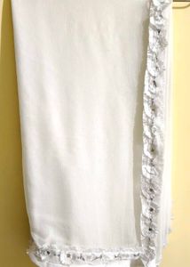 Elegant White Dupatta with Tassel Border