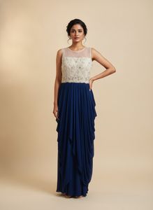 Elegant Blue & White Embellished Gown
