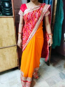 Vibrant Orange and Red Saree