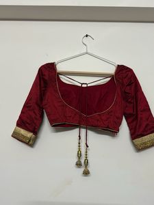 Elegant Red/Maroon Sari Blouse with zipper closure