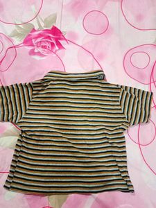 Striped Polo Neck Top