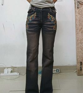 Embroidered Blue Denim Jeans