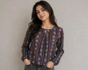 Boho Floral Print Long Sleeve Top