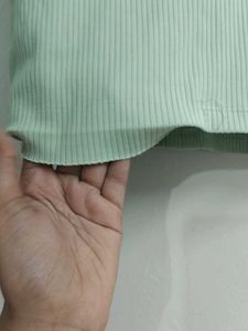 Light Green Ribbed Button-Up Top