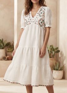 White Embroidered Midi Dress