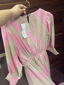 Chic Pink &amp; Beige Striped Maxi Dress