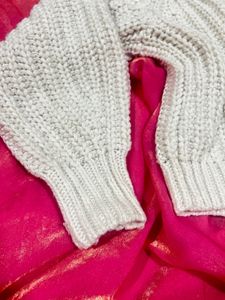 white  Knit Button-Up Cardigan