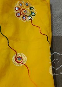 Vibrant Yellow Embroidered duppatta Mirror Work