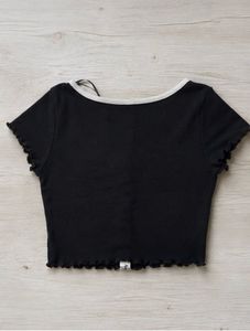 Black Cropped Button-Up Top