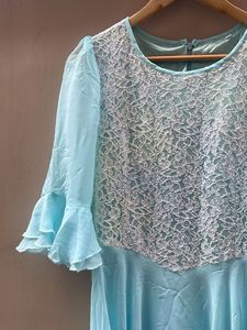 Stunning Light Blue Lace Ethnic Gown