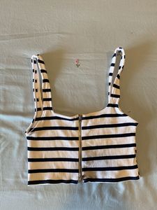 Zara Striped Zip-Up Crop Top