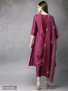 Stylish Magenta Kurta With Pant And Dupatta Set