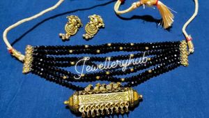 Elegant Black Bead Choker Set with Earrings