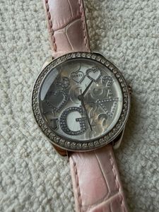 Guess Crystal Rhinestone Pink Leather Strap Watch