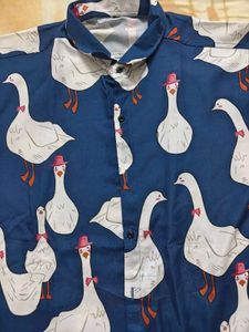 Fun Goose Print Button-Up Shirt