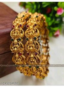Exquisite Lakshmi Bangles with Red & Green Stones