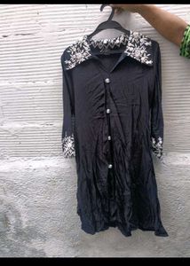 Elegant Black Kurta Set with White Embroidery