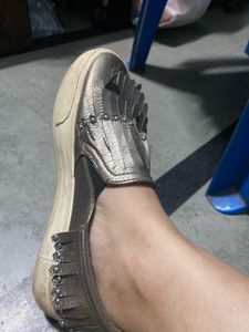 RENBEN Silver Fringe Slip-On Shoes