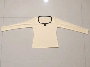 Cream Long Sleeve Top with Bow Detail