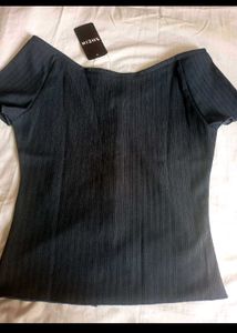 SHEIN BRANDED Stylish Pearl Button Ribbed Top