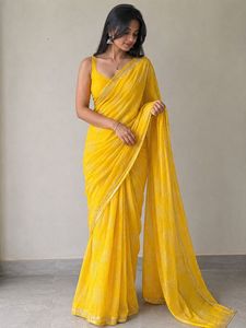 Vibrant Yellow Saree with Embellished Border
