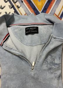 Light Blue Velour Zip-Up Top