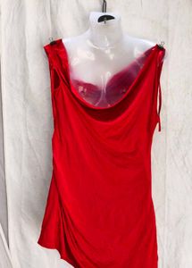 Chic Red Sleeveless Drape Dress